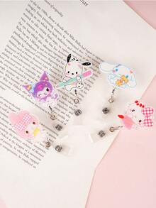 Sanrio Hello Kitty Retractable ID Card Holder, Acrylic Material, Easy-Peel Protective Film, Suitable For Office Use, Cat-Shaped, Retractable - Easy-pull Buckle - View 2