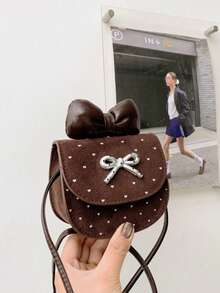 1pc Girls Polka Dot Bow PU Magnetic Closure Cute Mini Crossbody Bag, Suitable For Daily Use All Seasons