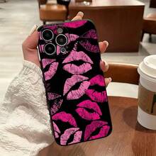 Lip Print Mobile Phone Case, Adorned With Vibrant Pink And Soft Pink Kiss Marks Design, Suitable For IPhone 16, 15, 14, 13, 12, 11 Pro Models, TPU Material, Shockproof Protection. It Is A Great Gift For Family, Friends, Children, Birthdays, Spring Festival, Holidays, Boyfriends, Girlfriends And Valentine's Day.,Suitable For IPhone17 Air - 黑色 - 查看 7
