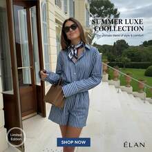 Women's Spring/Autumn New Striped Long Sleeve Shirt + Shorts Set, Business Casual 2-Piece Outfit, Striped Elegant Front Button Casual Suit For Vacation, Office, Daily, Airport, Spring/Autumn - Blue - View 7
