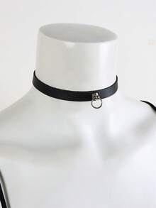 Anime Reze Cosplay Choker PU Necklace Punk Leather Collar Pull Ring Chain Unisex Party Props - Black - View 3