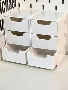 三层抽屉式收纳盒，多功能化妆品收纳盒，适用于办公用品、发夹、首饰、化妆品及其他小物件收纳，塑料材质，便携式化妆品收纳盒，男女通用，适用于办公室、书房、卧室、浴室等场所，可作首饰盒、桌面收纳盒及配件，是办公用品和返校季的理想之选。 - 彩色 - 查看 2