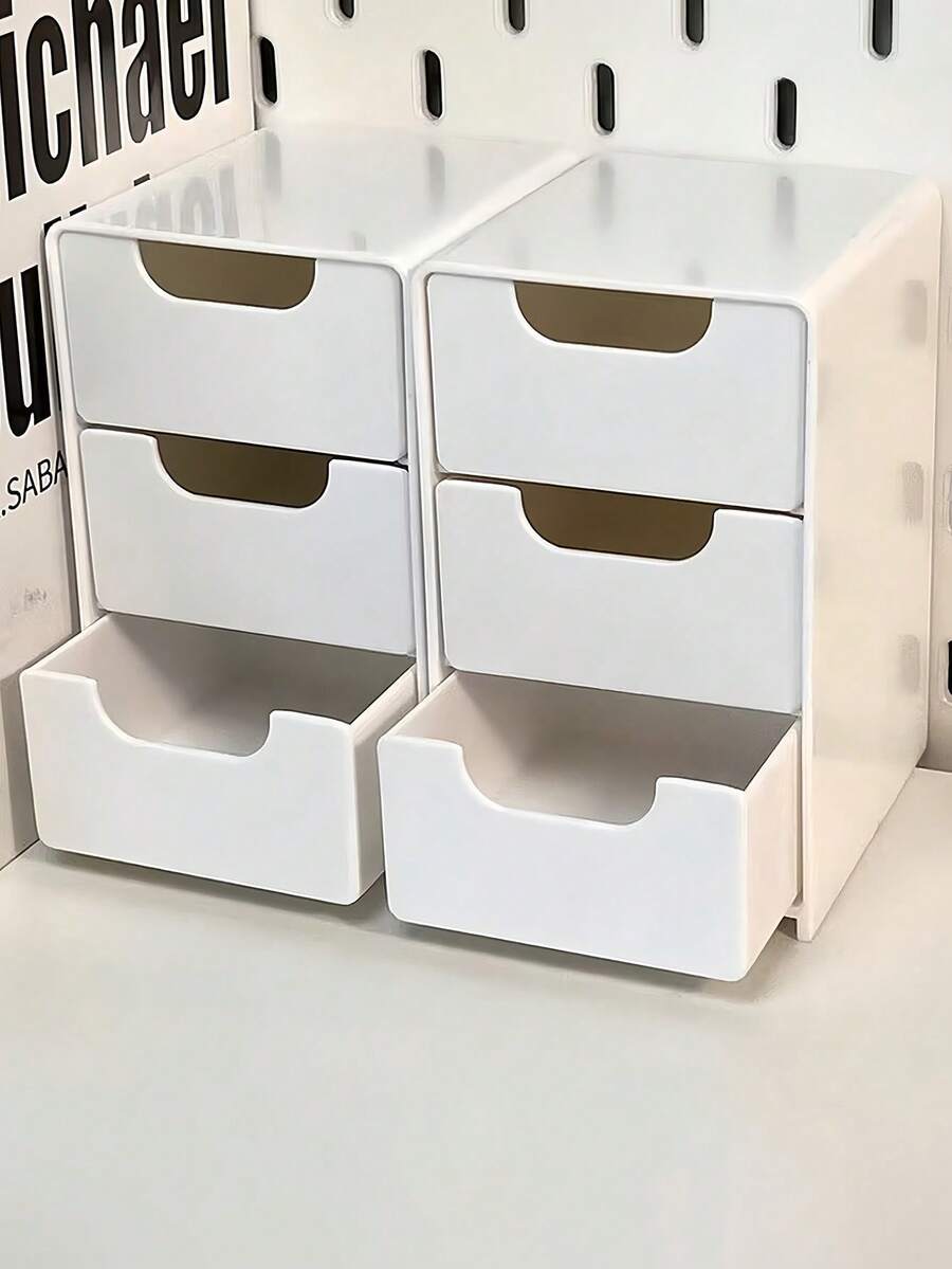 三层抽屉式收纳盒，多功能化妆品收纳盒，适用于办公用品、发夹、首饰、化妆品及其他小物件收纳，塑料材质，便携式化妆品收纳盒，男女通用，适用于办公室、书房、卧室、浴室等场所，可作首饰盒、桌面收纳盒及配件，是办公用品和返校季的理想之选。