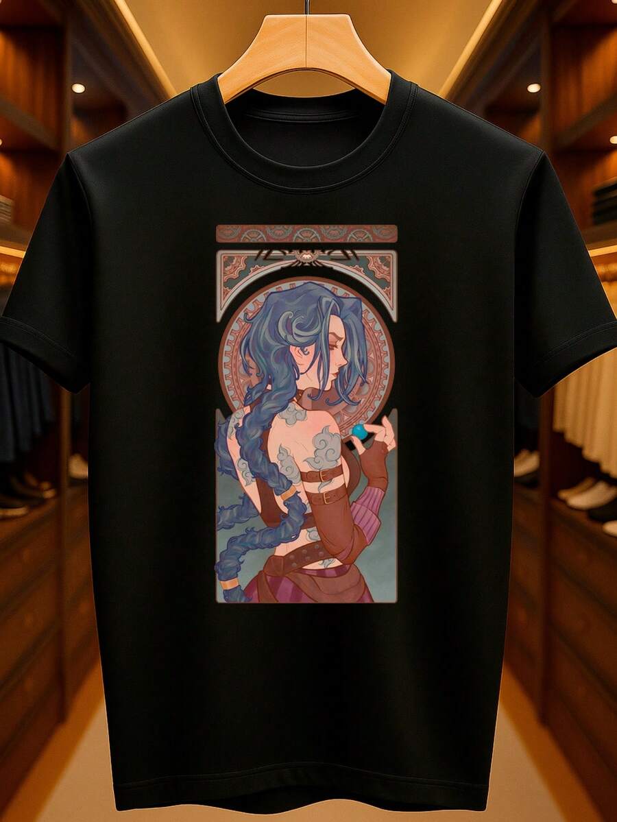 LoL Arcane Jinx Powder Champion Basic Unisex T-Shirt 100% Premium Cotton – Men's And Women's | Casual, Streetwear, Plus Size, New Release With Immediate Shipping In Various Colors - 黑色 - 查看 1