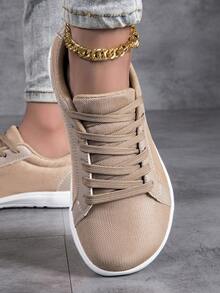 新款时尚透气网面女士休闲运动鞋，大码宽楦女式运动鞋，轻便设计，适合户外露营、散步、跑步 - 米色 - 查看 7