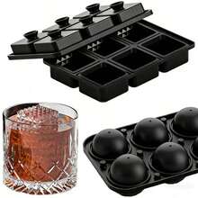 Molde de cubitos de hielo reutilizable con forma de diamante de 6 cavidades, fabricante de helados, molde para bolas de hielo, bandejas de cubitos de hielo redondas y cuadradas de silicona, utensilio de cocina - Negro - Ver 1