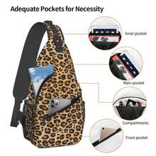Leopard Print Sling Bag For Women Crossbody Bag Leopard Spotted Fur Texture Orange Black Animal Skin Sling Backpack For Men Cute Cheetah Print Shoulder Bag Gym Sports Travel HiFKing Daypack - 黑棕色 - 查看 4