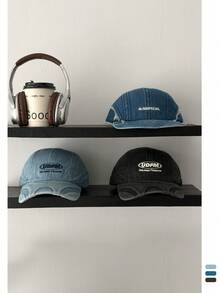 复古做旧牛仔棒球帽，男女皆宜的街头风刺绣水洗平沿帽 - 彩色 - 查看 4