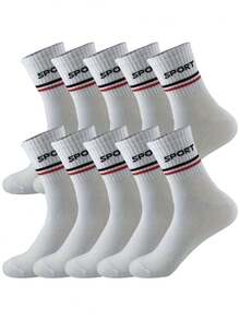 2/5/10/20 Pairs Men's Multicolor Striped Socks, Sport Letter Socks, Casual Leisure Sports Socks For Fitness, Running, Tennis, Basketball - Multicolor - View 3