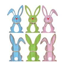 Easter Bunny Decorations Wooden Bow Decorated Rabbit Sign Tiered Tray Decor For Farmhouse Holiday Party - Multicolor - View 5