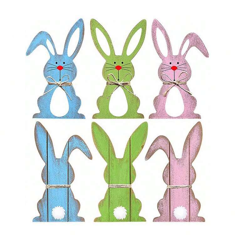 Easter Bunny Decorations Wooden Bow Decorated Rabbit Sign Tiered Tray Decor For Farmhouse Holiday Party - Nhiều màu - Xem 5