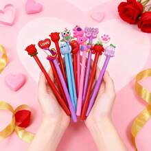5/10pcs Valentine's Day Ballpoint Pens, Heart-Shaped Rose Cute Signature Pens, Student Back To School Stationery Pens, Holiday Gifts/Classroom Prizes/Party Favors, Random Styles - Multicolor - View 3