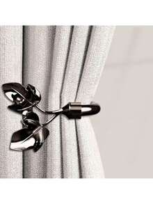 EstiloTendenciaAlzapañOs De Cortina De Aluminio Chapado En Cromo, 2 Piezas, Soportes BotáNicos Y Soportes Laterales, Tiradores De Pared Brillantes Para Cortinas Modernas, DecoracióN Del HogarCalidad PremiumVersióN Mejorada - Niquelado negro - Ver 2