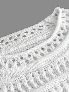 Women's Casual Everyday Chic Cute Design Beachwear Vacation Seaside High Neck Shoulder Strap Ruffle Seashell Hollow Out Cropped Sweater, Spring/Summer - Multicolor - View 9