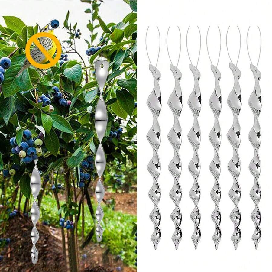 2Set (12pcs/Set)Outdoor Bird Repellent Wind Spiral Bird Scare Rod Reflective Rods Deterrent NEW - Silver - View 1