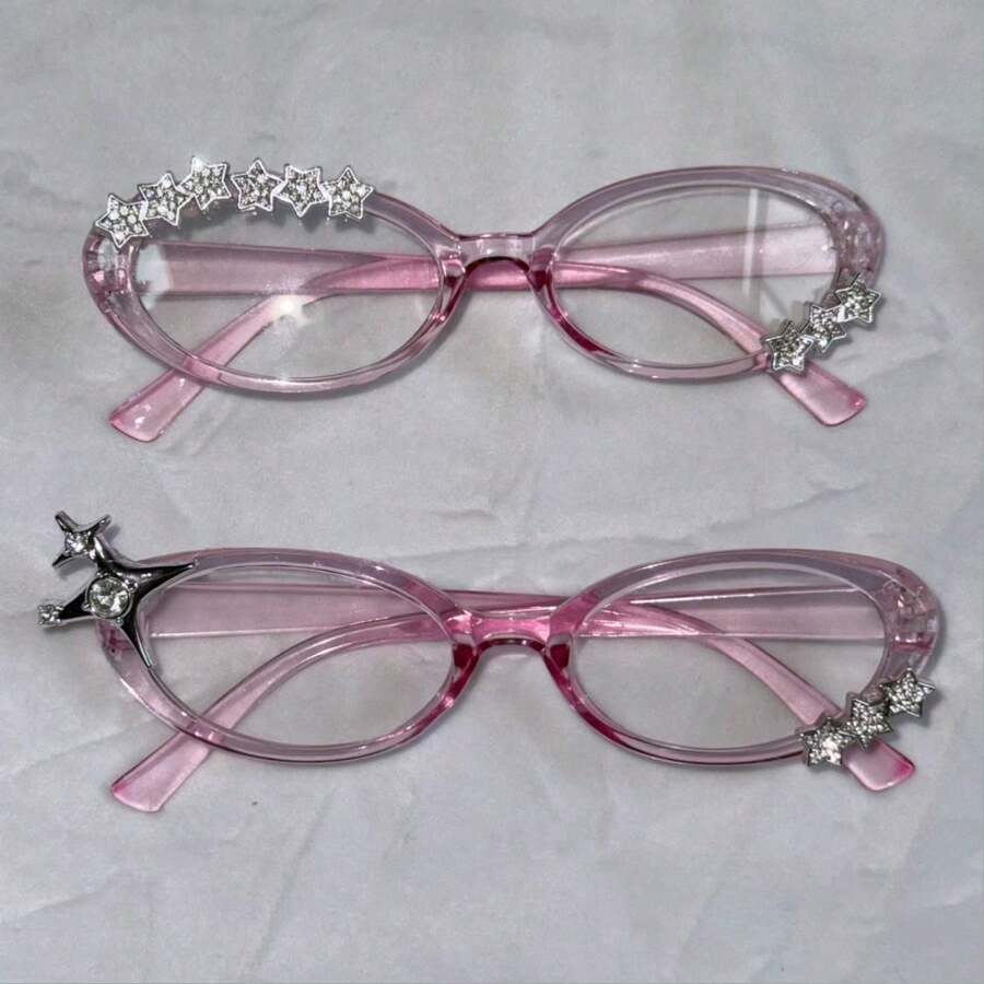Yabi Y2K Millennium Retro Cute Non-Prescription Pink Cat Eye Glasses Street Photo Artifact - C2 - 查看 1