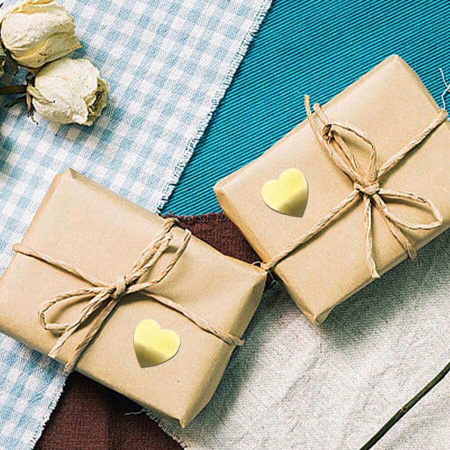 500 Stickers/Roll Matte Gold Round Heart Self-Adhesive Stickers Envelope Festival Baking Packaging Sealing Stickers - C332A - View 1