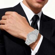 Reloj de moda con bisel de espinas y diamantes de imitación, reloj de cuarzo con movimiento de hip-hop, reloj de lujo para hombres - Unitalla - Ver 3