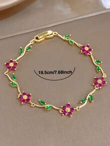 1 Pulsera Ajustable Delicada Con Cadena Y Flor De Cerezo Bañada En Oro 18K Con Circonita Rosa Estilo Bohemio Para Mujer, Ideal Para Uso Diario, Bodas, Citas, Aniversarios, Cumpleaños, Navid - 1 unidad - Edición Diamante Blanco - Ver 9
