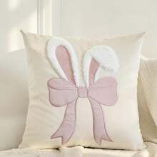1pc Easter Bunny Pillow Cover, Faux Fur Embroidered Decorative Cushion Cover With Cute Rabbit & Bow, Suitable For Easter, Spring, Home Decor, All Season - Multicolor - View 13