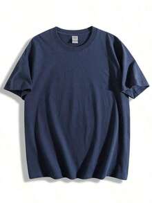 Oversized Boxy Cut Short Sleeve Jersey T Shirt Casual Crop Fit Streetwear Modern Minimalist All Season Essential Top-Comfortable Retro Cotton T-Shirt-K91 - Màu xanh hải quân - Xem 4