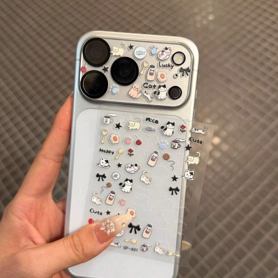 Apple 17 Pro/ProMax Lens Film+Sticker Transparent Decoration DIY Sticker Cute Teddy Bear Sticker - Clear - View 1