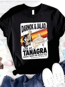 Darmok & Jalad Retro Live Concert At Tanagra Two Guitarists Themed Fun Design Comfortable And Soft Women's Short Sleeve Casual Shirt Ideal Gift For Music Fans Unique Graphic Print -3 - 黑色4 - 查看 3