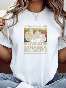 Darmok & Jalad Retro Live Concert At Tanagra Two Guitarists Themed Fun Design Comfortable And Soft Women's Short Sleeve Casual Shirt Ideal Gift For Music Fans Unique Graphic Print - 白色1 - 查看 2