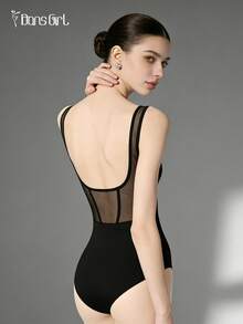 DonsGirl 1pc Women's Sexy & Elegant Ballet Leotard, Unique Fishbone Design Bodysuit, Suitable For Dance Performance Costume - Black - View 4