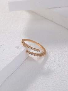 1枚时尚优雅的简约设计锆石可调节铜戒指，适合日常休闲佩戴 - 金色 - 查看 5