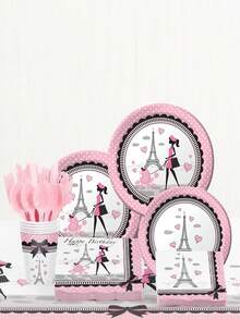 20 Pcs Paris Eiffel Tower Tableware Set | Serves 20 Guests | Paris Theme Tableware Set Kit, Oh La La Baby Shower Birthday Paris Theme Party Supplies,Includes 7 "/9" Plates, Cups And Napkins - Multicolor - View 5