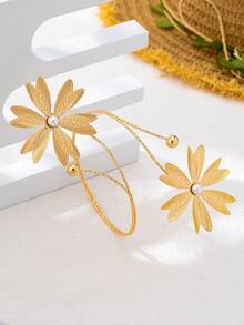 Fashionable Geometric Heart & Flower 3D Arm Cuff Jewelry, Suitable For Vacation, Party Wear, And Gift - Gold - View 3