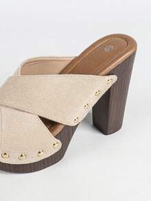 Women's Platform Sandal Heeled Sandals For Women Chunky Heel Summer Dressy Leather Peep Toe Mule Sandals Heel Shoes - Màu be - Xem 8