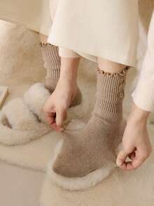 3/6 Pairs Of Warm Embroidered Wool Socks (White, Coffee, Light Gray, Black, Dark Gray), Autumn And Winter