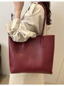 Conjunto de Bolsa Tote Vintage Retalhos de Outono 2025 - Conjunto com 2 Peças, Bolsa Mãe e Mini Bolsa, Bolsa de Ombro Casual de Grande Capacidade para Mulheres. Design Multifuncional, Adequado para Uso Diário, Escola, Transporte e Viagem, Tecido Leve e Durável com Interior Espaçoso, Perfeito para Armazenamento de Itens Essenciais. Estilo Casual Retrô, Alça de Ombro Ajustável, Confortável de Usar, Acessório da Moda, Escolha Ideal para Campus, Escritório e Passeios de Fim de Semana, Bolsa Essencial para Mulheres Modernas. - Café - Visão 4