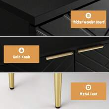 Armario de almacenamiento de madera de 29 "con 2 puertas de patrón en relieve - compartimentos de almacenamiento dobles, moderno acento armario de despensa de buffet para cocina / sala de estar / pasillo / entrada / dormitorio - Negro - Ver 4