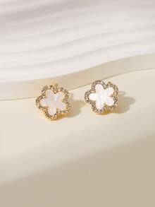 1 par de clips de oreja sin perforación con trébol de cuatro hojas de gema de cristal brillante, regalo de joyería exquisita y brillante para amigos - trébol de cuatro hojas - Ver 3