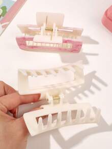 2件套情人节ABS材质粉色卡通清新甜美蝴蝶结UV印花发爪，乳白色和粉色方形优雅发夹组合，简约高端氛围派对头饰女士发爪夹时尚发饰优雅发夹休闲发夹花朵发夹 - 2件組-蝴蝶結印花 - 查看 5