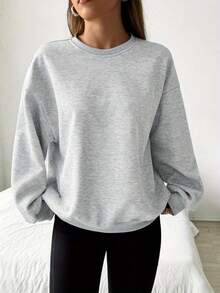 Women's Simple Everyday Round Neck Long Sleeve Sweatshirt, Long Sleeve Top - Autumn & Winter Couple Style, Unisex Comfortable Long-Sleeve Sweatshirt - 灰色 - 查看 6