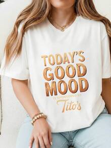 Today's Good Mood Is Sponsored By Tito's T-Shirt 100% Cotton Crew Neck Short Sleeve Funny Vodka Alcohol Drinking Lover Tee Novelty Bartender Humor Graphic Top Soft Breathable Cas-1 - White 1 - View 2