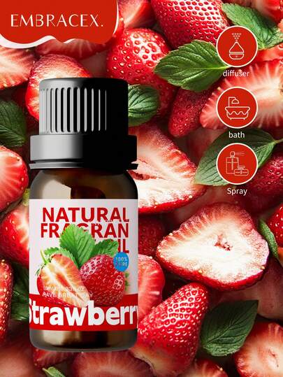 EMBRACEX. 10ml Strawberry Scented Essential Oil, Sweet And Fresh Aroma, Suitable For Reed Diffuser, Car Diffuser, Long-Lasting Fragrance, Soothing, Can Be Used In Diffuser, Home Fragrance Products, Suitable For Women, Mothers, Wives, Girlfriends, Applicable For Rooms, Living Rooms, Kitchens, Offices - Water Soluble