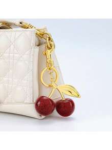 Leather Flower Pendant Keychain, Elongated Flower Chain Bag Charm, Cherry Keyring Elegant Bag Accessory, Graduation Gift - Multicolor - View 7