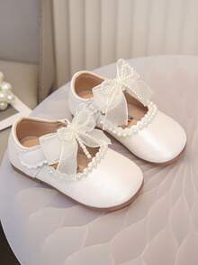 1 Pair Girls' Pearl Lace Bow Floral Design Casual Flat Shoes, Comfortable & Easy To Wear, Suitable For Dresses, Jeans, Home Wear, Stage Performance, Suitable For Spring, Summer, Autumn - Beige - View 9