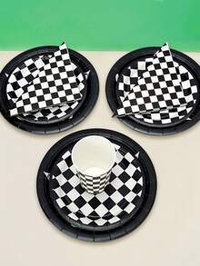 10pcs/20pcs/50pcs/80pcs Race Car Party Plates Cups And Napkins Sets Black And White Checkered Birthday Decorations Tableware Racing Sports Themed Dinnerware For Boys Birthday Baby Shower Home Decor - Multicolor - View 6