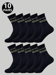 2/5/10/20 Pairs Men's Multicolor Striped Socks, Sport Letter Socks, Casual Leisure Sports Socks For Fitness, Running, Tennis, Basketball - Multicolor - View 2