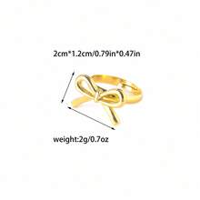 1PC Stylish And Personalized Sweet Bow Series Stainless Steel Gold Open Ring, Suitable For Girls' Everyday Wear, Parties, And Holiday Gifts - Gold - View 11