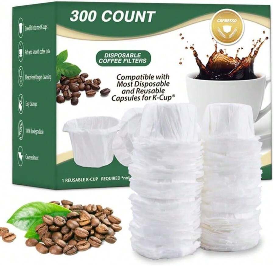 CAPMESSO Disposable Coffee Paper Filters, 100 Count Keurg Cup Coffee Filters Compatible With Keurg Brewers Reusable Single Serve 10 And 20 Coffee Maker (100 Count, White) - ColorC - View 1