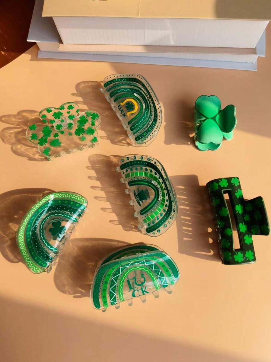 1 chiếc kẹp tóc hình cỏ ba lá màu xanh lá cây, kẹp tóc in chữ "may mắn" bằng nhựa PVC acrylic 8cm, kiểu tóc buộc nửa đầu thanh lịch, thích hợp cho các dịp lễ, tiệc tùng, làm quà tặng, phụ kiện tóc thường ngày, kẹp tóc thời trang, kẹp tóc thanh lịch. - Nhiều màu - Xem 1