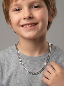 1pc 16/20/24 Inch Boys' Punk Hip-Hop Silver NK Chain Necklace, Stainless Steel Material, Suitable For Children Boys & Girls Fashion Streetwear Daily Decoration - Silver - View 1