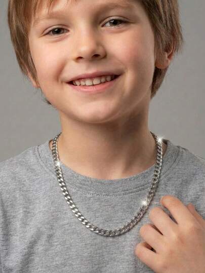 1pc 16/20/24 Inch Boys' Punk Hip-Hop Silver NK Chain Necklace, Stainless Steel Material, Suitable For Children Boys & Girls Fashion Streetwear Daily Decoration